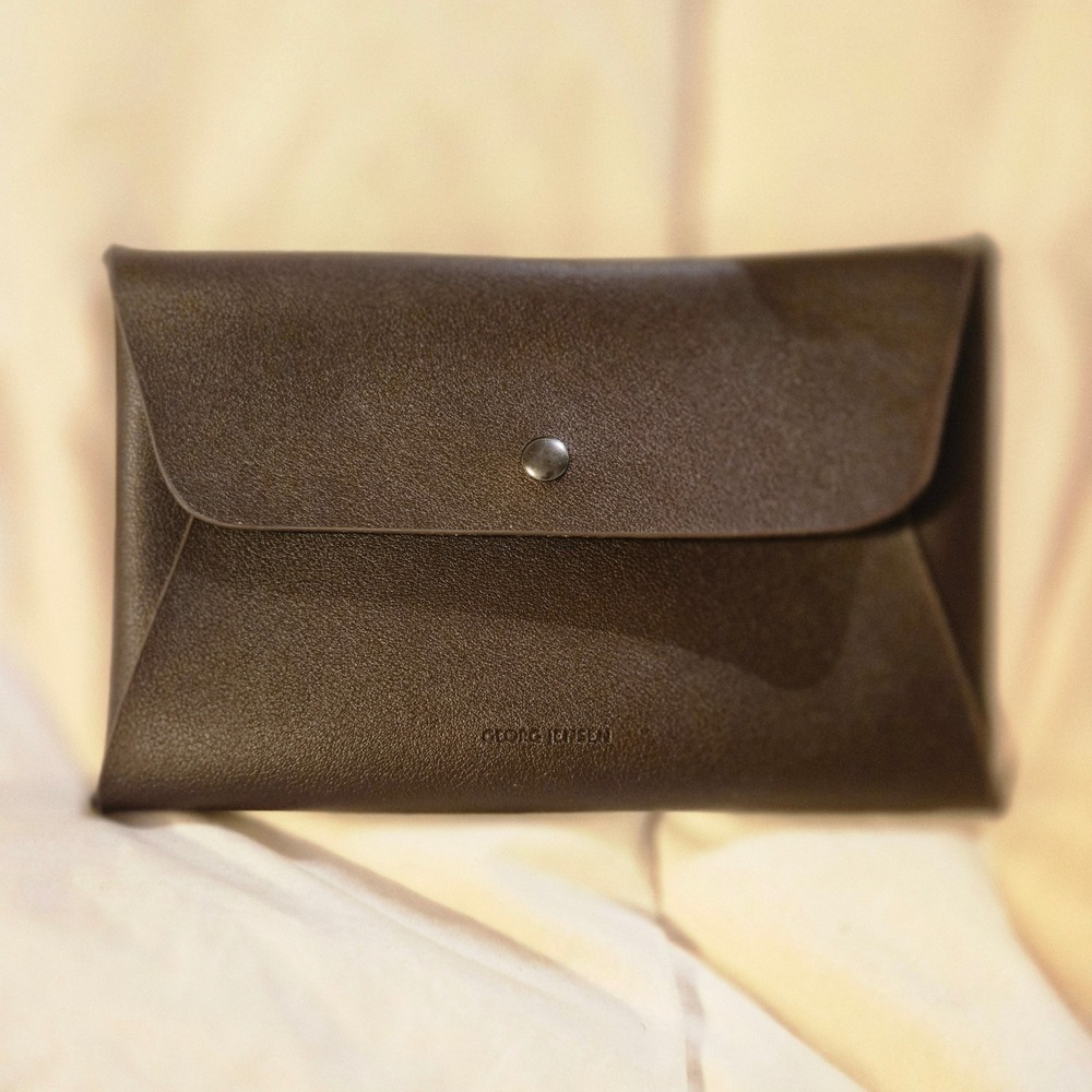 Georg Jensen Brown Snap Closure Minimal Luxury Leather Pouch Clutch Wallet EUC
